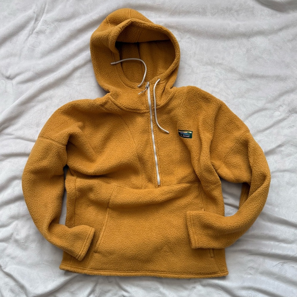 LL Bean Cozy Mustard Fleece Hoodie